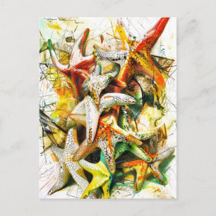 Cartão Postal Abstrato Watercolor Ilustração de Starfish