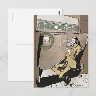 Cartão Postal Academia Sombria Natal Vintage Leitura Homem Arte