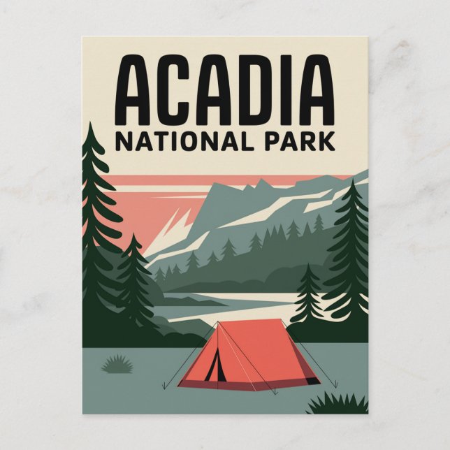 Cartão Postal Acadia National Park Camping Vintage (Frente)