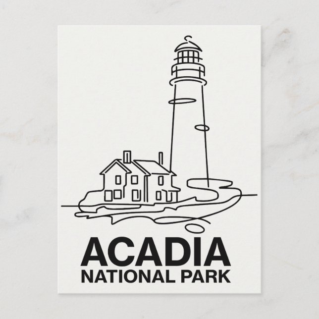 Cartão Postal Acadia National Park Lighthouse Line Art (Frente)