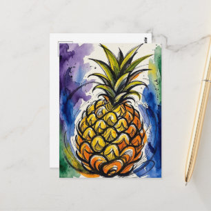 Cartão Postal Açafrão Fruta Aquarela Rabisco