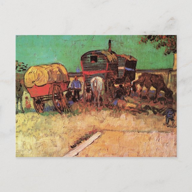 Cartão Postal Acampamento de ciganos com caravanas por van Gogh (Frente)