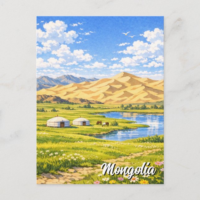 Cartão Postal Acampamento Ger Mongólia Yurt Viagem (Frente)