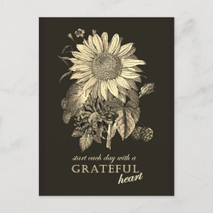 Cartão Postal Ação de Graças Agradecido Vintage Girassol Floral