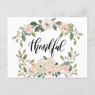 Cartão Postal Ação de Graças Floral Pastel Elegante Inspiradora