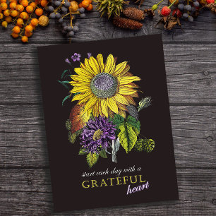 Cartão Postal Ação de Graças Grato Antigo Floral Girassol