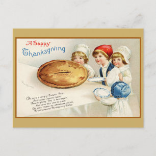 Cartão Postal Ação de Graças Vintage Fofo Poema de Torta Engraça