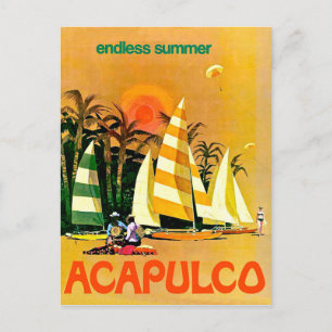 Cartão Postal Acapulco, barcos à vela de Verão intermináveis na 