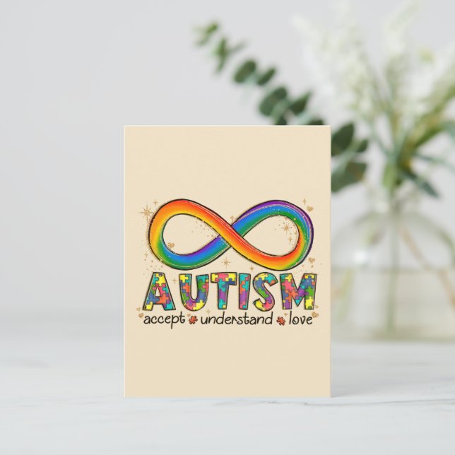 Cartão Postal Aceitar o Amor Compreender - Consciência do Autism (Em pé/Frente)
