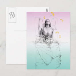 Cartão Postal Acordando Mulher Nadando Pastel cores Arte surreal
