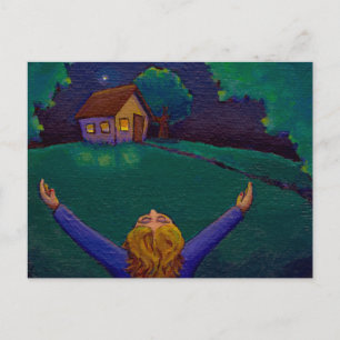 Cartão Postal Acorde no momento felicidade divertida arte branca