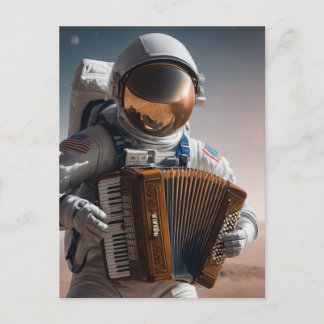 Cartão Postal acordeão tocando astronauta