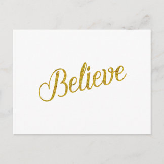 Cartão Postal Acredite em Dourado Faux Glitter Metálico Inspirac