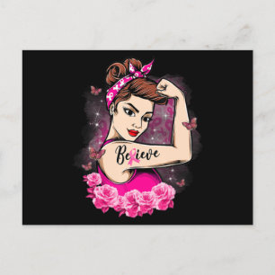 Cartão Postal Acreditem em Fita Rosa Forte Mulheres Cancer Awa