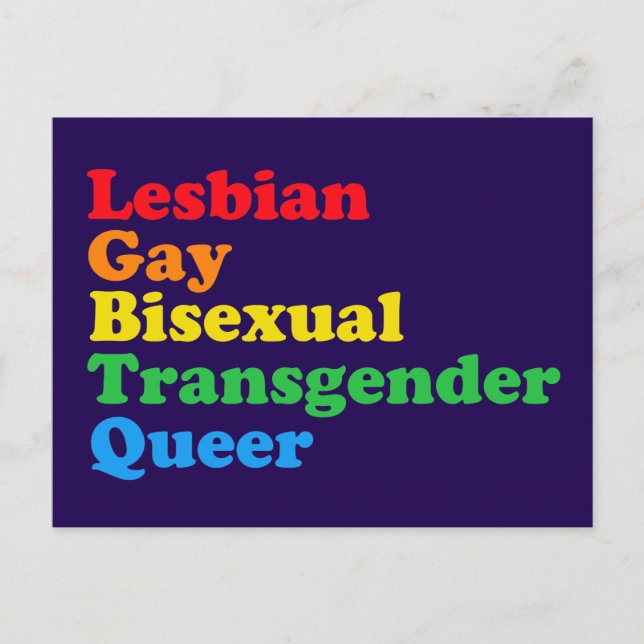 Cartão Postal Acrônimo LGBTQ Orgulho gay Roxo (Frente)
