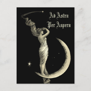 Cartão Postal Ad Astra Mulher No Crescent Moon Impressão