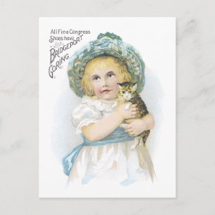 Cartão Postal Ad Label Victorian Girl with kitten Postcard
