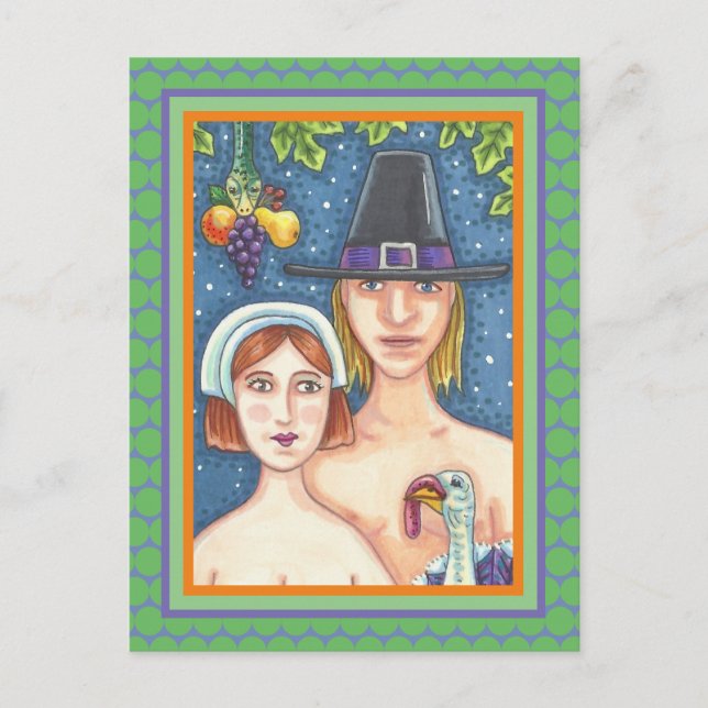 CARTÃO POSTAL ADAM & EVE PILGRIMS, BIBLICAL WHIMSY AGRADECIMENTO (Frente)