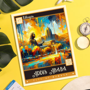 Cartão Postal Addis Ababa, Etiópia Vintage Painting