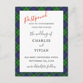 Cartão Postal ADIADO CASAMENTO Abercrombie Clan Tartan Xadrez