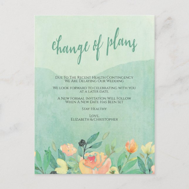 Cartão Postal Adiamento da Mudança de Planos de Casamento (Frente)