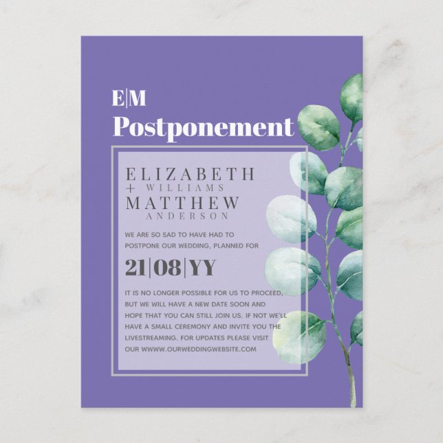 Cartão Postal Adiamento da Mudança de Planos Eucalyptus Greenery (Frente)