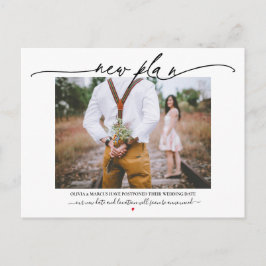 Cartão Postal Adiamento de Casamento de Caligrafia do Novo Plano