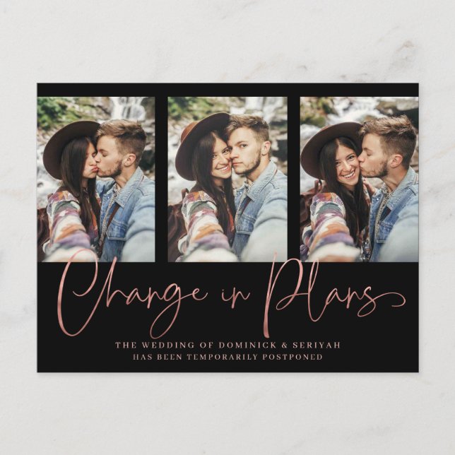 Cartão Postal Adiamento de Casamento Dourado de Rosa com Chic Ha (Frente)