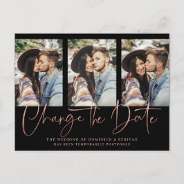 Cartão Postal Adiamento de Casamento Dourado de Rosa com Escrita