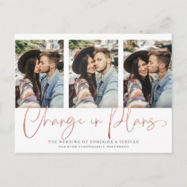 Cartão Postal Adiamento de casamento moderno manuscrito em rosa 