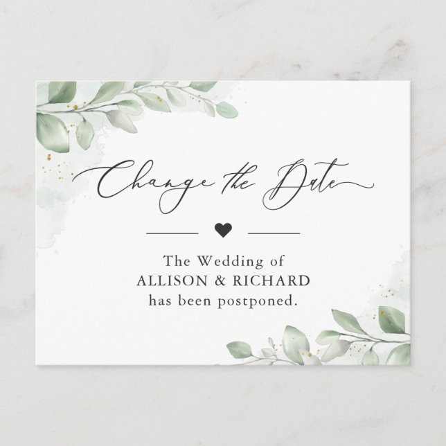 Cartão Postal Adiar Chic Greenery Eucalyptus Adiar a Data (Frente)