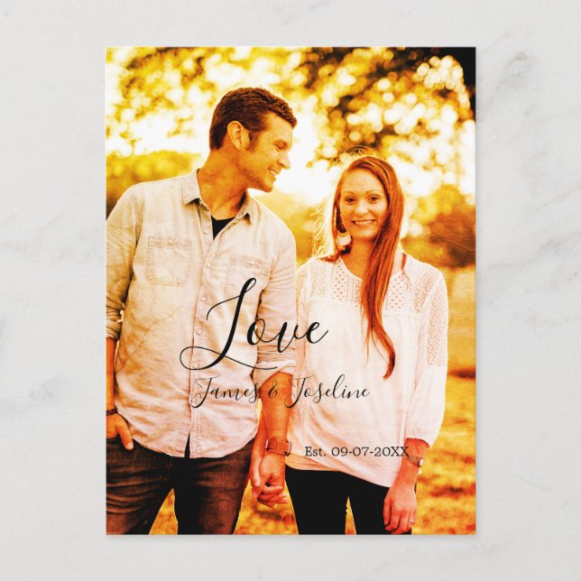 Cartão Postal Adicionar nome da foto de amor est. Data ano casam (Frente)