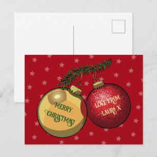 Cartão Postal Adicione Seu Nome Decorações Simples de Árvore de