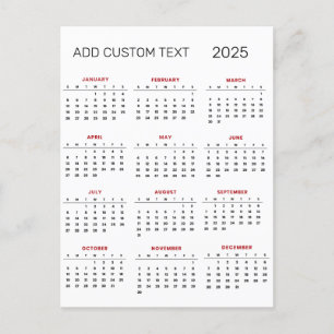 Cartão Postal adicione seu próprio texto personalizado Calendári