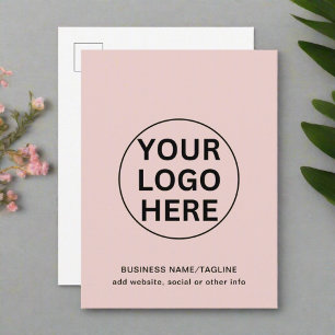 Cartão Postal Adicione seu texto e logotipo l Rosa Bege Promocio
