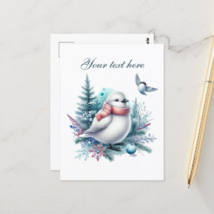 Cartão Postal Adicione texto a um passarinho fofo de inverno