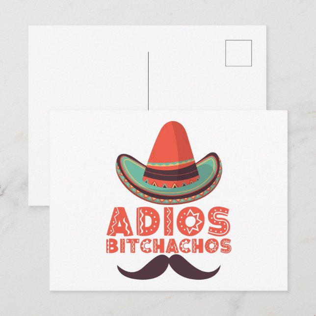 Cartão Postal Adios Bitchachos Sombrero Retro Cinco De Mayo (Frente/Verso)