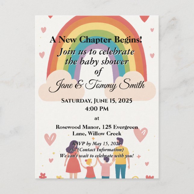 Cartão Postal Adoção do Chá de fraldas Arco-Íris (Frente)