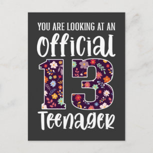 Cartão Postal Adolescente Oficial de 13 Anos de Idade Aniversári