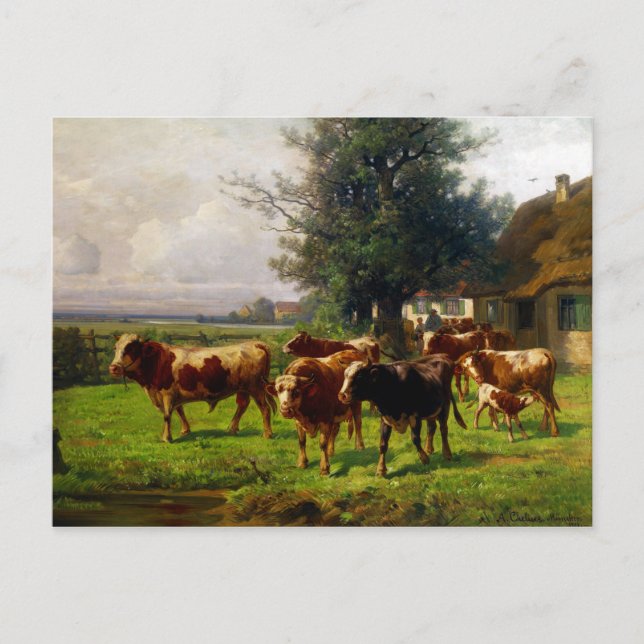Cartão Postal Adolf Chelius Cow Herd em Dachau (Frente)
