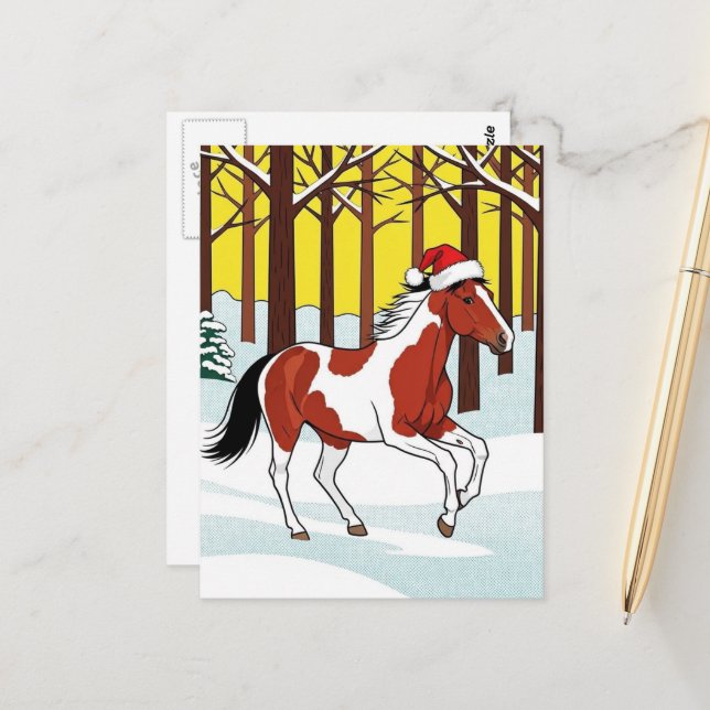 Cartão Postal Adorable and Cute Christmas Cartoon Paint Horse (Frente/Verso In Situ)