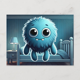 Cartão Postal Adorable Blue Fluffy Creature