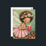 Cartão Postal Adorable Fairy With a Sparkling Drink<br><div class="desc">An adorable little fairy with a sparkling strawberry drink in the strawberry garden fantasy art</div>
