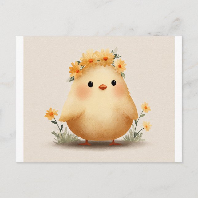Cartão Postal Adorable Flower Crown Chick Postcard (Frente)