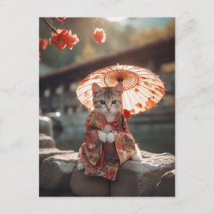 Cartão Postal Adorable Geisha Kitten