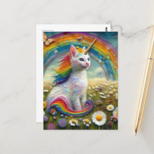 Cartão Postal Adorable Kitten Unicorn