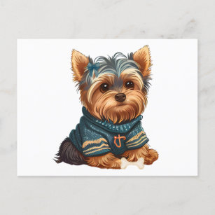 Cartão Postal Adorable Watercolor Yorkshire Terrier Puppy