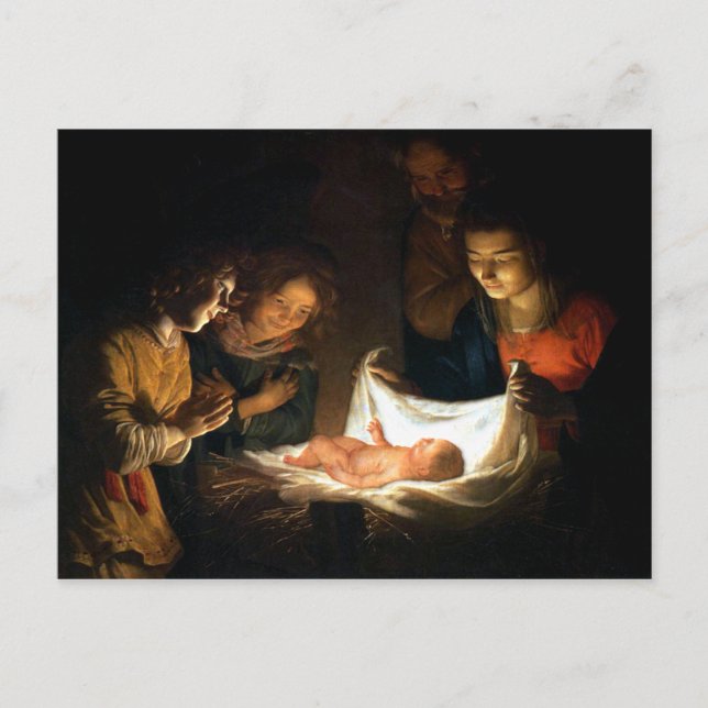 Cartão Postal Adoração do Menino Jesus - Honthorst (Frente)