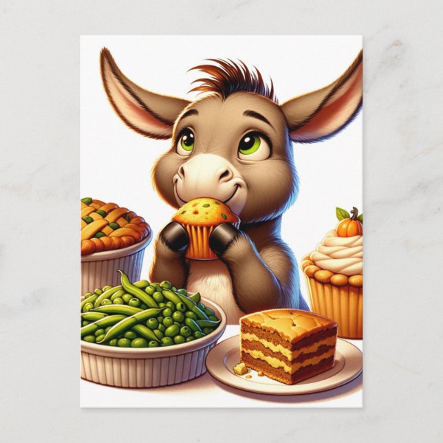 Cartão Postal Adorável Ação de Graças Donkey (Frente)