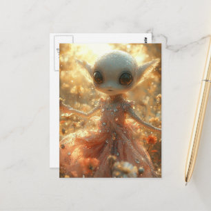 Cartão Postal Adorável Alienígena Pequeno em um Vestido